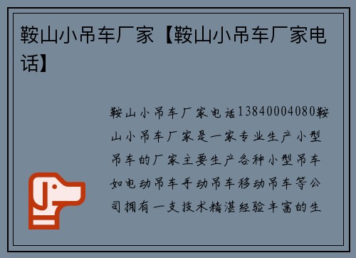 鞍山小吊车厂家【鞍山小吊车厂家电话】